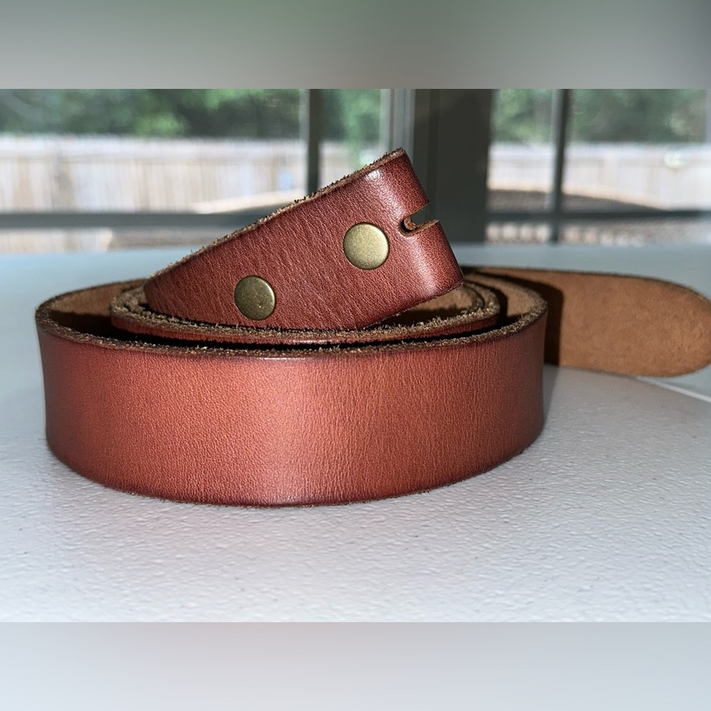 Classic Brown Genuine Full Grain Leather Belt No Buckle. BS040 #56 measure 60”+